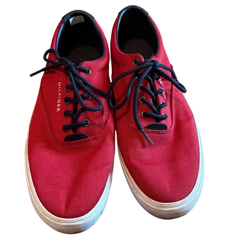 Tommy Hilfiger Men's Red Canvas Lace Up Casual Sneakers‎ Shoes Size